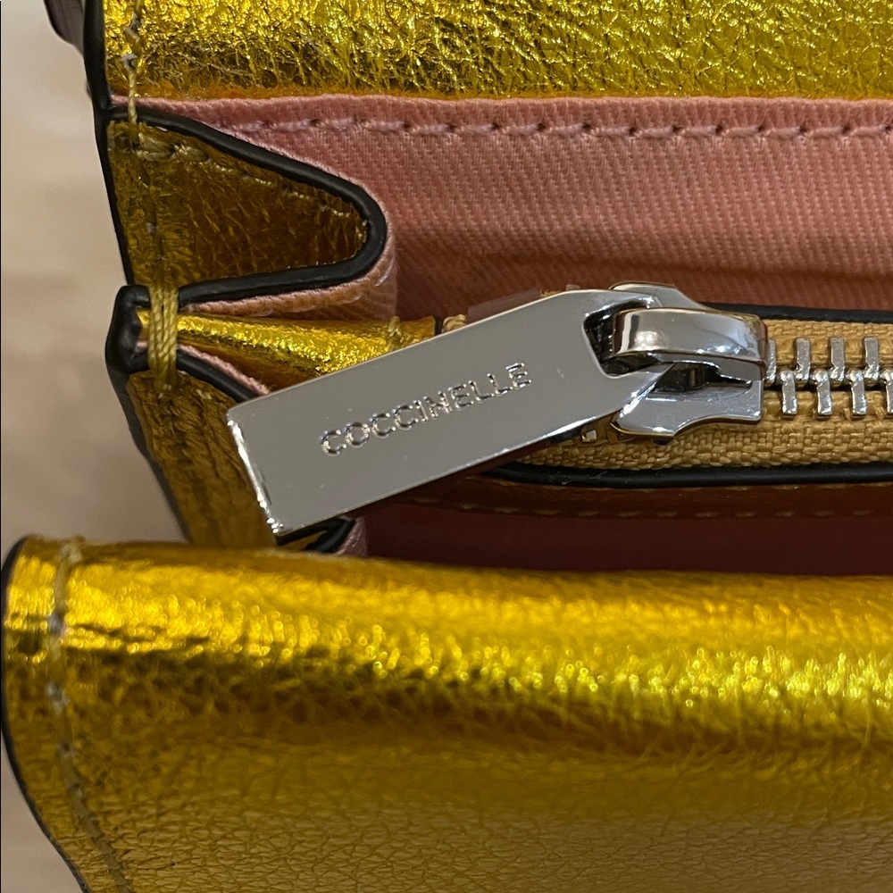 💜Coccinelle Vibrant Yellow Crossbody Bag with Chain Strap - Picture 12 of 16